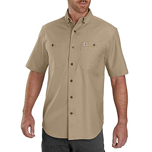Carhartt Herren Rugged Flex Relaxed Fit Midweight Canvas Short-Sleeve Shirt Button-Down-Arbeitshemd, Dunkles Khaki, 3XL/Tall von Carhartt