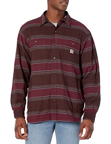 Carhartt Herren Rugged Flex Relaxed Fit Midweight Flannel Fleece-Lined Work Utility Button Down Shirt, Dunkelbraun Gestreift, XXL EU von Carhartt