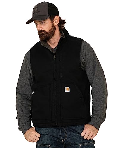 Carhartt Herren Loose Fit Washed Duck Sherpa-Lined Weste, Schwarz, S von Carhartt