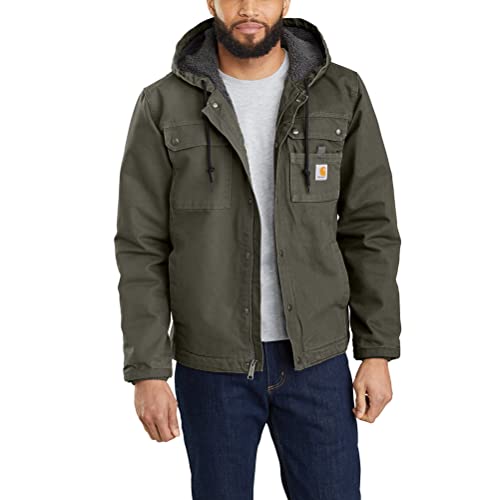 Carhartt, Herren, Lockere Arbeitsjacke aus ausgewaschenem Segelleinen mit Sherpa-Futter, Moos, L von Carhartt