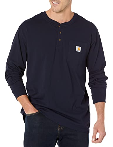 Carhartt Herren Loose Fit, schweres, langärmliges Pocket Henley-T-Shirt, Marineblau, XXL von Carhartt