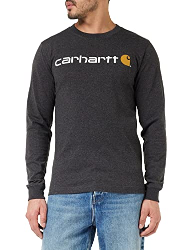 Carhartt, Herren, Lockeres, schweres, langärmliges T-Shirt mit Logo-Grafik, Anthrazit meliert, XL von Carhartt