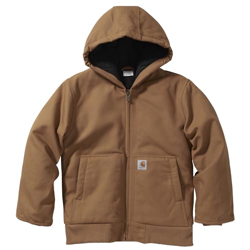 Carhartt Jungen Flanell-Steppdecke mit Reißverschluss vorne gefüttert mit Kapuze Active Jac, Braun, 10-12 Jahre von Carhartt