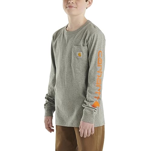 Carhartt Jungen Lange Ärmel Crewneck T-Shirt mit Tasche Langarm T-Shirt mit Rundhalsausschnitt und Tasche (1er-Pack), Anthrazitgrau Heidekone, 2 Jahre von Carhartt