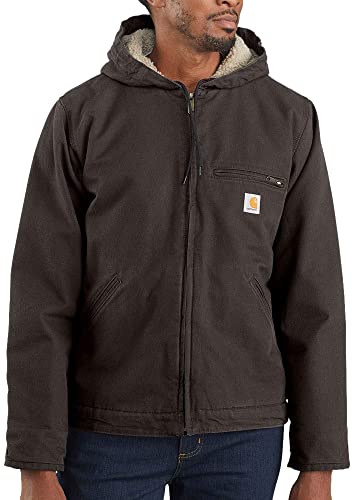 Carhartt Men's Big & Tall Relaxed Fit Washed Duck Sherpa-Lined Jacket, Dark Brown, Large von Carhartt