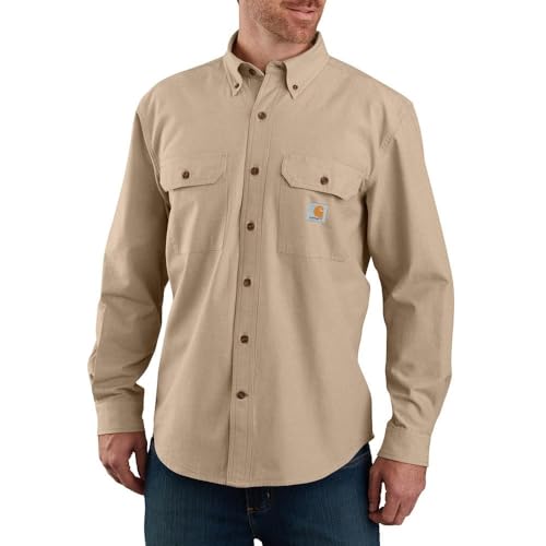 Carhartt Men's Loose Fit Midweight Long-Sleeve Work Utility Button Down Shirt, Dark Tan Chambray, L von Carhartt