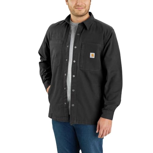 Carhartt Men's Rugged Flex Relaxed Fit Canvas Fleece-Lined Snap-Front Jac Work Utility Button Down Shirt, Black, L von Carhartt