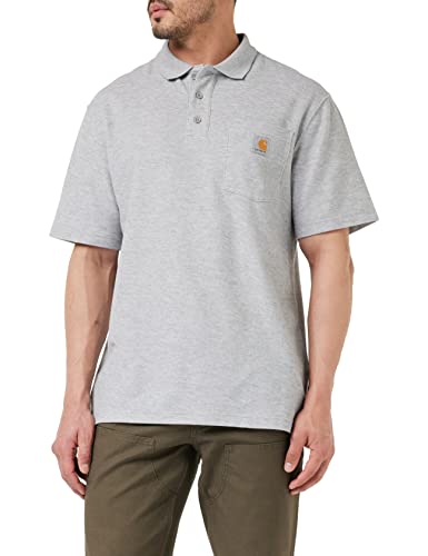 Carhartt, Herren, Weites, mittelschweres, kurzärmliges Polohemd mit Tasche, Grau meliert, S von Carhartt