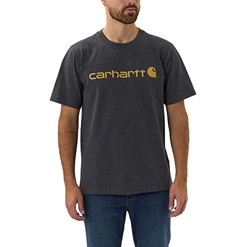 Carhartt, Herren, Lockeres, schweres, kurzärmliges T-Shirt mit Logo-Grafik, Anthrazit meliert, XL von Carhartt