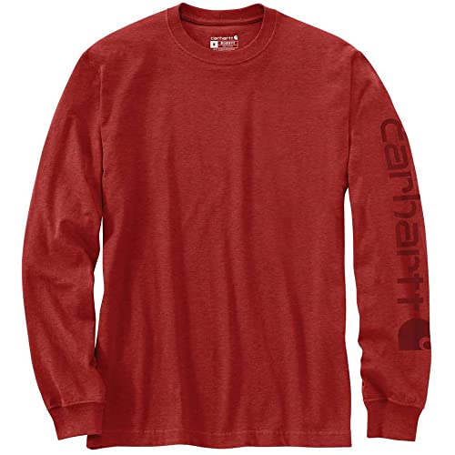 Carhartt, Herren, Lockeres, schweres, langärmliges T-Shirt mit Logo-Grafik auf dem Ärmel, Chili meliert, M von Carhartt