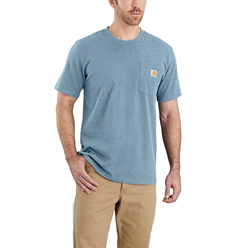 Carhartt, Herren, K87 Lockeres, schweres, kurzärmliges T-Shirt mit Tasche, Alpines Blau meliert, XS von Carhartt