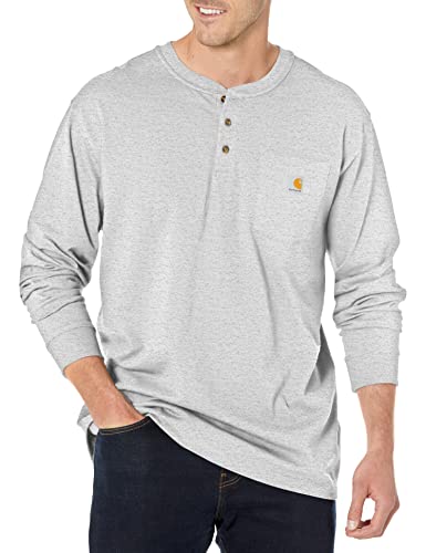 Carhartt Herren Loose Fit, schweres, langärmliges Pocket Henley-T-Shirt, Grau meliert, XL von Carhartt