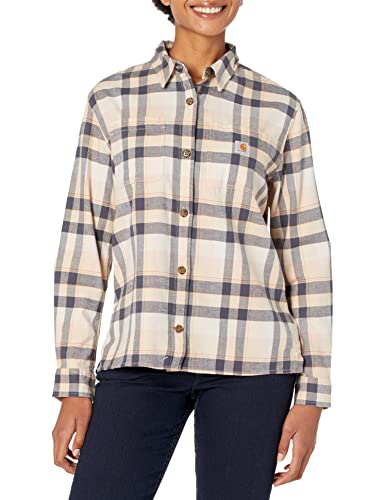 Carhartt Damen Rugged Flex Loose Fit Midweight Flanell Langarm Plaid Shirt, Weißer Trüffel, Small von Carhartt