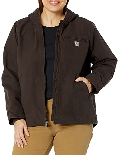 Carhartt Women's Loose Fit Washed Duck Sherpa-Lined Jacket, Dark Brown, Large von Carhartt