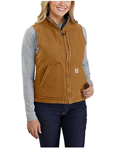 Carhartt Women's Loose Fit Washed Duck Sherpa-Lined Mock Vest, Brown, X-Large von Carhartt