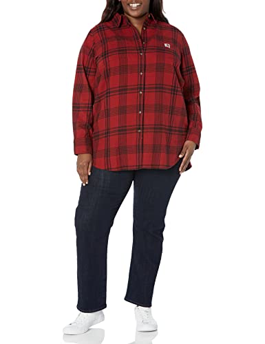 Carhartt Women's Rugged Flex Relaxed Fit Midweight Flannel Long-Sleeve Plaid Tunic, Chili Pepper, Large von Carhartt