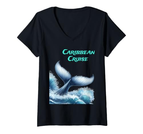 Damen Karibik-Kreuzfahrt Urlaubsmodus Familien-Ozeanreise T-Shirt mit V-Ausschnitt von Caribbean Cruise Apparel