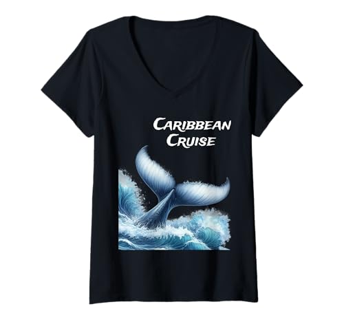 Damen Karibik-Kreuzfahrt Urlaubsmodus Familien-Ozeanreise T-Shirt mit V-Ausschnitt von Caribbean Cruise Apparel