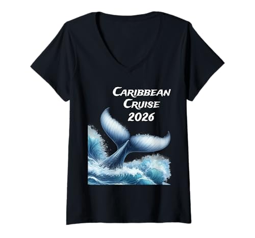Damen Karibikkreuzfahrt 2026 Urlaubsmodus Familienozeanreise T-Shirt mit V-Ausschnitt von Caribbean Cruise Apparel