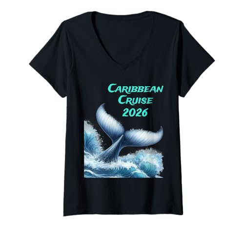 Damen Karibikkreuzfahrt 2026 Urlaubsmodus Familienozeanreise T-Shirt mit V-Ausschnitt von Caribbean Cruise Apparel