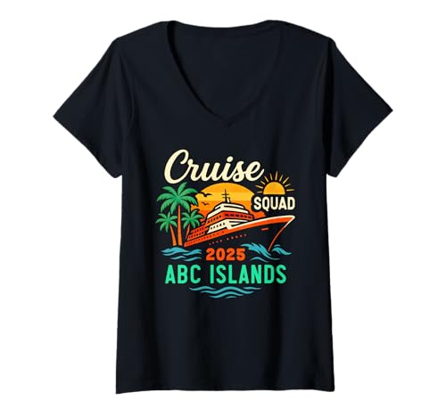 Damen ABC Islands Cruise Squad 2025 Urlaub auf Aruba, Bonaire, Curacao T-Shirt mit V-Ausschnitt von Caribbean Group Matching Souvenir, Family Gifts