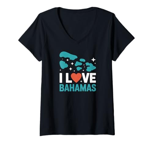 Damen Ich Liebe EIN tropisches Urlaubs-Souvenir auf den Bahamas T-Shirt mit V-Ausschnitt Damen Ich Liebe EIN tropisches Urlaubs-Souvenir auf den Bahamas T-Shirt mit V-Ausschnitt von Caribbean Island Tropical Paradise Escape