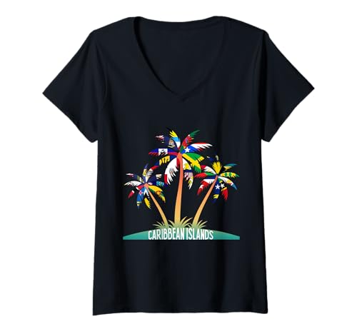 Damen Karibik-Inseln, Westindische Flaggen T-Shirt mit V-Ausschnitt Damen Karibik-Inseln, Westindische Flaggen T-Shirt mit V-Ausschnitt von Caribbean Sea Tour