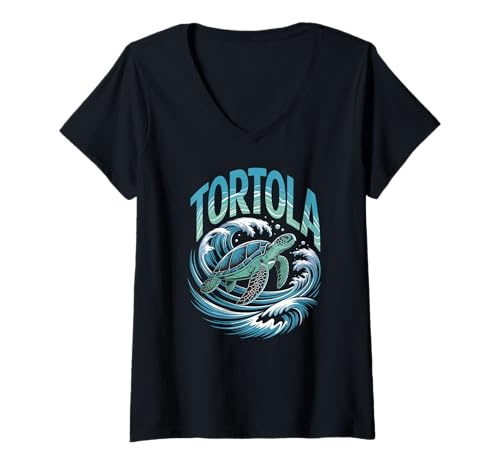 Damen Tortola, Britische Jungferninseln Schildkröte und Strandspaß T-Shirt mit V-Ausschnitt von Caribbean Vacation Travel Designs