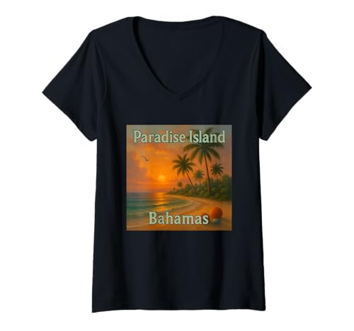 Damen Tropisches Paradies und Insel Sonnenuntergang Strandurlaub T-Shirt mit V-Ausschnitt Damen Tropisches Paradies und Insel Sonnenuntergang Strandurlaub T-Shirt mit V-Ausschnitt von Caribbean and Paradise Vacation Island Sunset