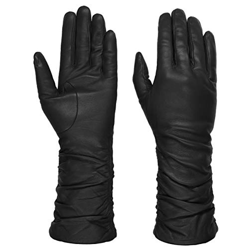 Caridei Langschaft Damen Lederhandschuhe Fingerhandschuhe Handschuhe Damenhandschuhe (8 1/2 HS - schwarz) von Caridei
