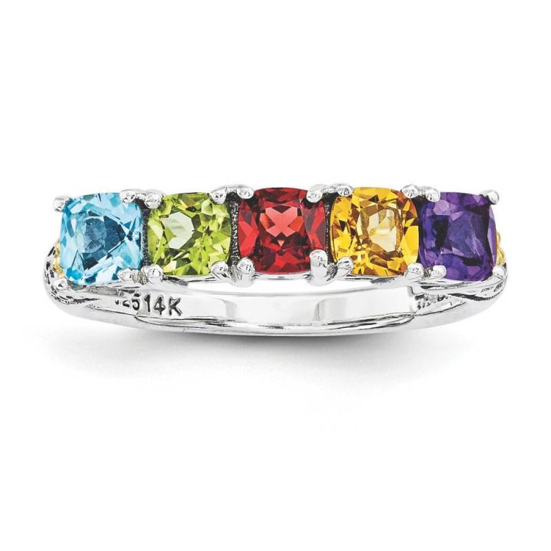 Antiqued Sterling Silber Und 14K Mit Diamant Akzent Mutter Birthstone Ring 2 - 5 Steine von CarinaGems