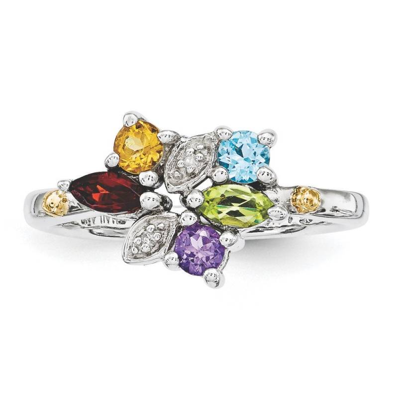 Marquise Und Runde Steine Mutter Birthstone Ring. Sterling Silber 14K Mit Diamant Akzent von CarinaGems