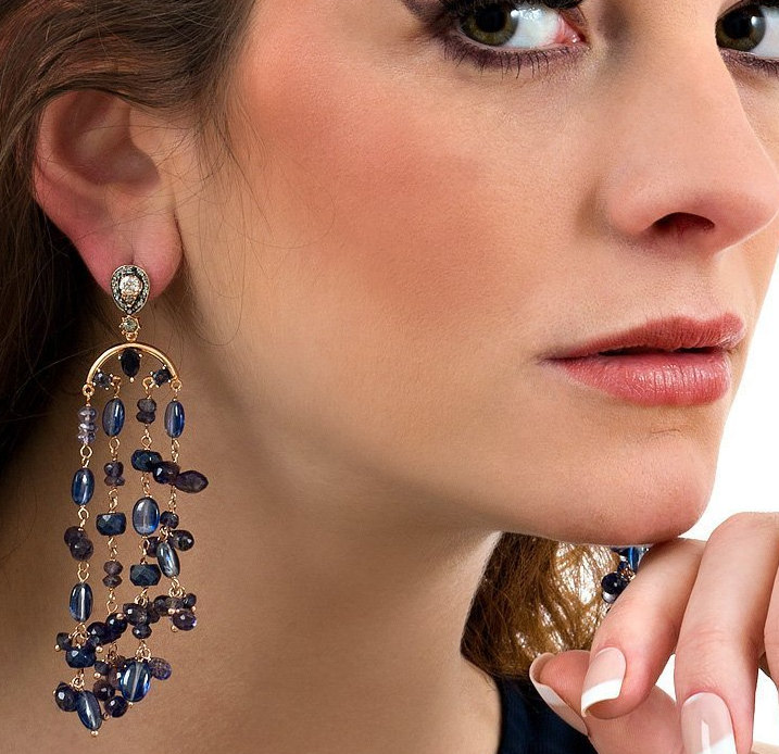 Saphire Und Iolite Wasserfall-Ohrringe Saphire Und Iolite Wasserfall-Ohrringe von CarinaJewels