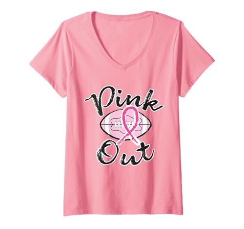 Damen Brustkrebs-Bewusstseinsmonat Pink Out Fußballmannschaft T-Shirt mit V-Ausschnitt Damen Brustkrebs-Bewusstseinsmonat Pink Out Fußballmannschaft T-Shirt mit V-Ausschnitt von Caring Awareness Inc