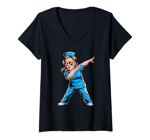 Damen Dabbing Nurse Love Dab Dance Lustige Krankenschwester T-Shirt mit V-Ausschnitt Damen Dabbing Nurse Love Dab Dance Lustige Krankenschwester T-Shirt mit V-Ausschnitt von Caring and Compassionate Nurse Apparel for Women