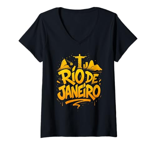 Damen Rio De Janeiro Graffiti Urban Brasilien Design T-Shirt mit V-Ausschnitt von Carioca Flow