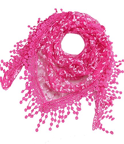 Caripe Damen Dreieckstuch Halstuch Spitze Schal Blumen Glitzer Glitzerschal - glittra (pink) von Caripe