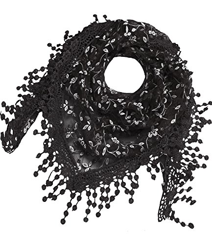 Caripe Damen Dreieckstuch Halstuch Spitze Schal Blumen Glitzer Glitzerschal – glittra (schwarz) von Caripe