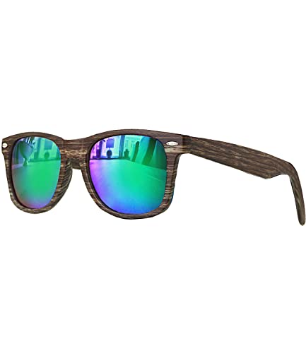 Caripe Damen Herren Sonnenbrille verspiegelt Retro Nerd Vintage 80er, SP (Holzoptik Kaffeebraun Bluegreen Verspiegelt) von Caripe