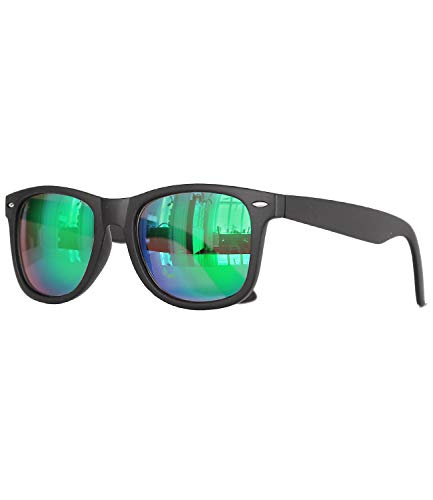 Caripe Damen Herren Sonnenbrille verspiegelt Retro Nerd Vintage 80er, SP (Schwarz Matt Bluegreen Verspiegelt) von Caripe