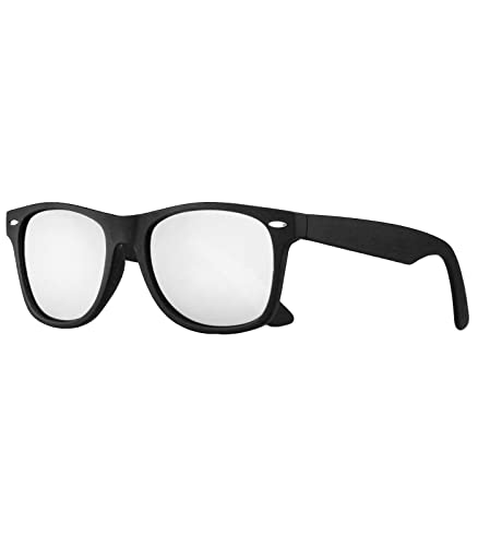 Caripe Damen Herren Sonnenbrille verspiegelt Retro Nerd Vintage 80er, SP (Schwarz Matt Gummiert Silber Polarisiert) von Caripe