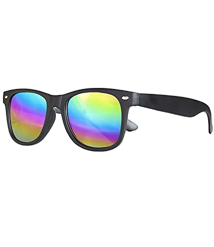 Caripe Damen Herren Sonnenbrille verspiegelt Retro Nerd Vintage 80er, SP (Schwarz Matt Rainbow Verspiegelt Small) von Caripe