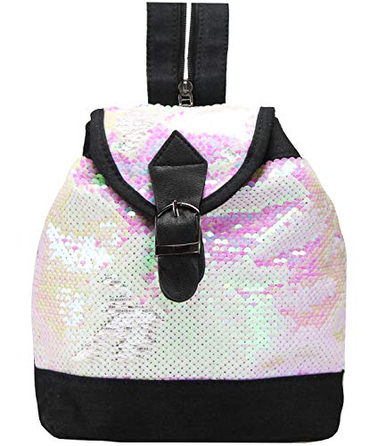 Caripe Mini Rucksack Glitzer Pailletten Damen Mädchen Rucksackhandtasche Schultertasche Tasche Wendepailletten - ranya2 (weiß - neon) von Caripe