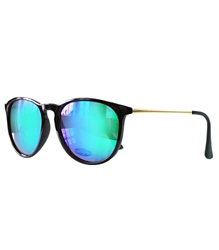 Caripe Retro Sonnenbrille Hornbrille Brille -139 (big - schwarz - bluegreen verspiegelt) von Caripe