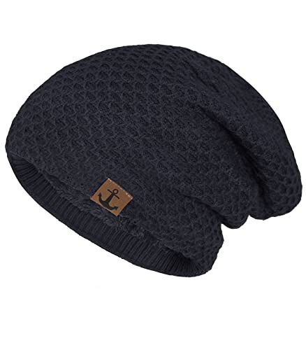 Caripe Wintermütze Damen Herren warm gefüttert Fleece Slouch Beanie Mütze Strickmütze (anc2 Dunkelblau), Einheitsgröße von Caripe