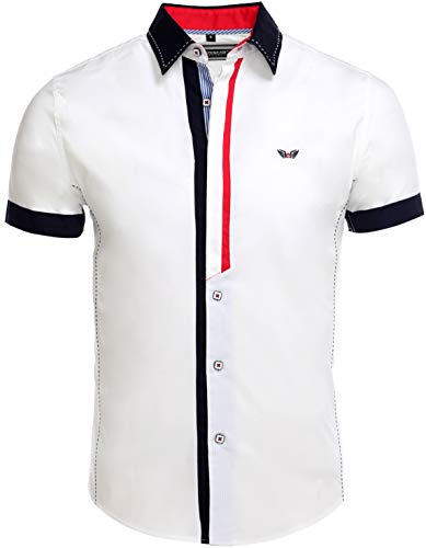 Carisma Casual Herren Kurzarmhemd Freizeit/Business Hemd Kontrast Hemd Slim-Fit mit Kentkragen 9007 Weiss 3XL von Carisma