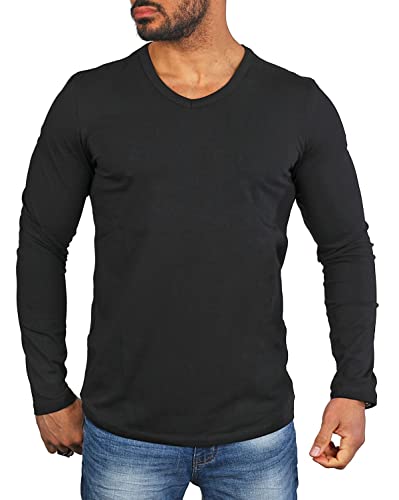 Carisma Herren Basic Uni Longsleeve einfarbiges Langarm T-Shirt tiefer V-Ausschnitt dehnbar Stretch 3428-3441 von Carisma