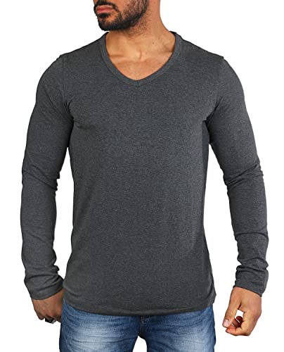 Carisma Herren Basic Uni Longsleeve einfarbiges Langarm T-Shirt tiefer V-Ausschnitt dehnbar Stretch 3428-3441 von Carisma