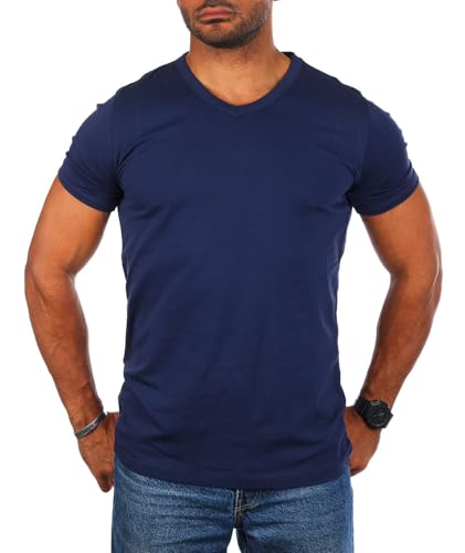 Carisma Herren Basic Uni T-Shirt einfarbiges Kurzarm Shirt tiefer V-Ausschnitt dehnbar Stretch 4066-4644, Grösse:3XL, Farbe:Dunkelblau (Regular Look) von Carisma