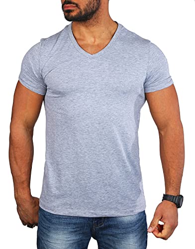 Carisma Herren Basic Uni T-Shirt einfarbiges Kurzarm Shirt tiefer V-Ausschnitt dehnbar Stretch 4066-4644, Grösse:3XL, Farbe:Grau Melange (Destroyed Look) von Carisma